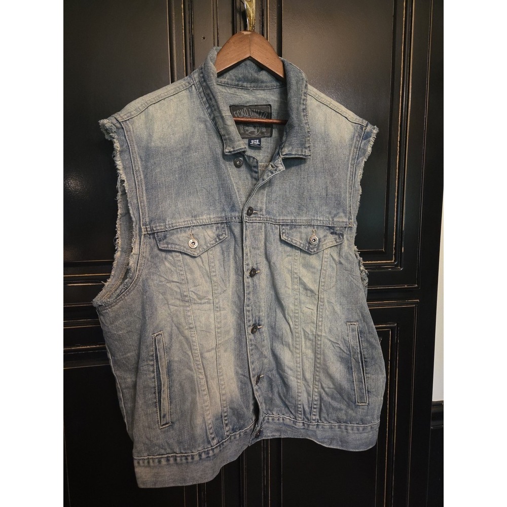 Ecko Unltd Denim Vest, Distressed, XL, Festival,  Concert,Hip-hop, Grunge